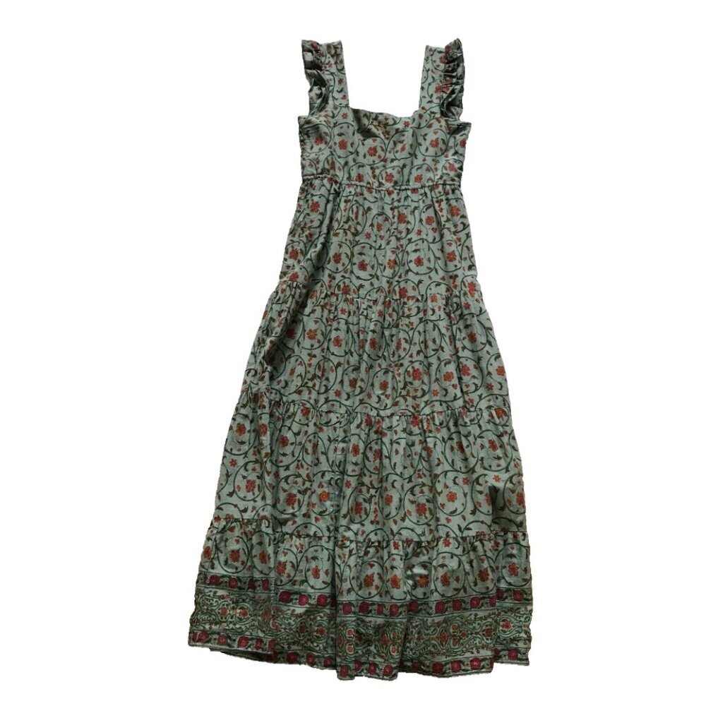 Just Bellina Maxi Dress Womens Large Sleeveless Green Orange Floral Square Neck